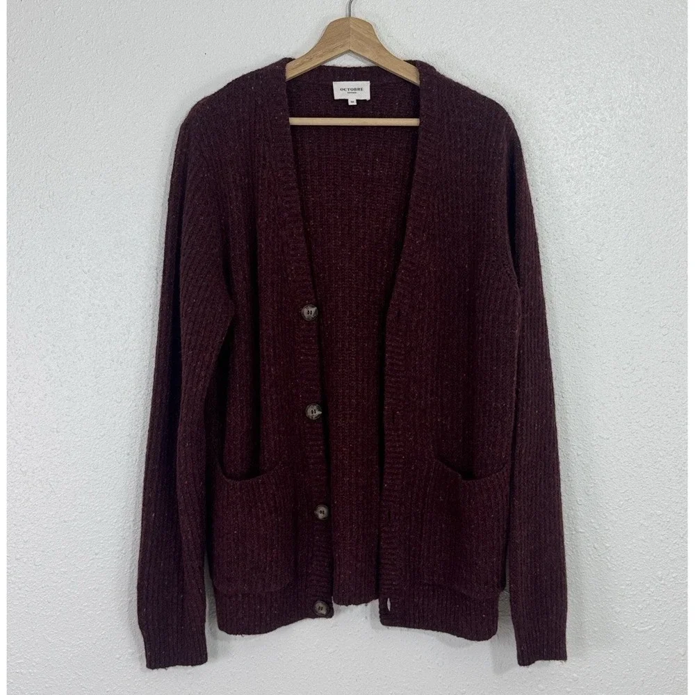 Octobre Editions Burgundy Wool Blend Cardigan Quiet Luxury Preppy Sweater Size M